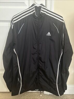 adidas Black Windbreaker Jacket with White Stripes